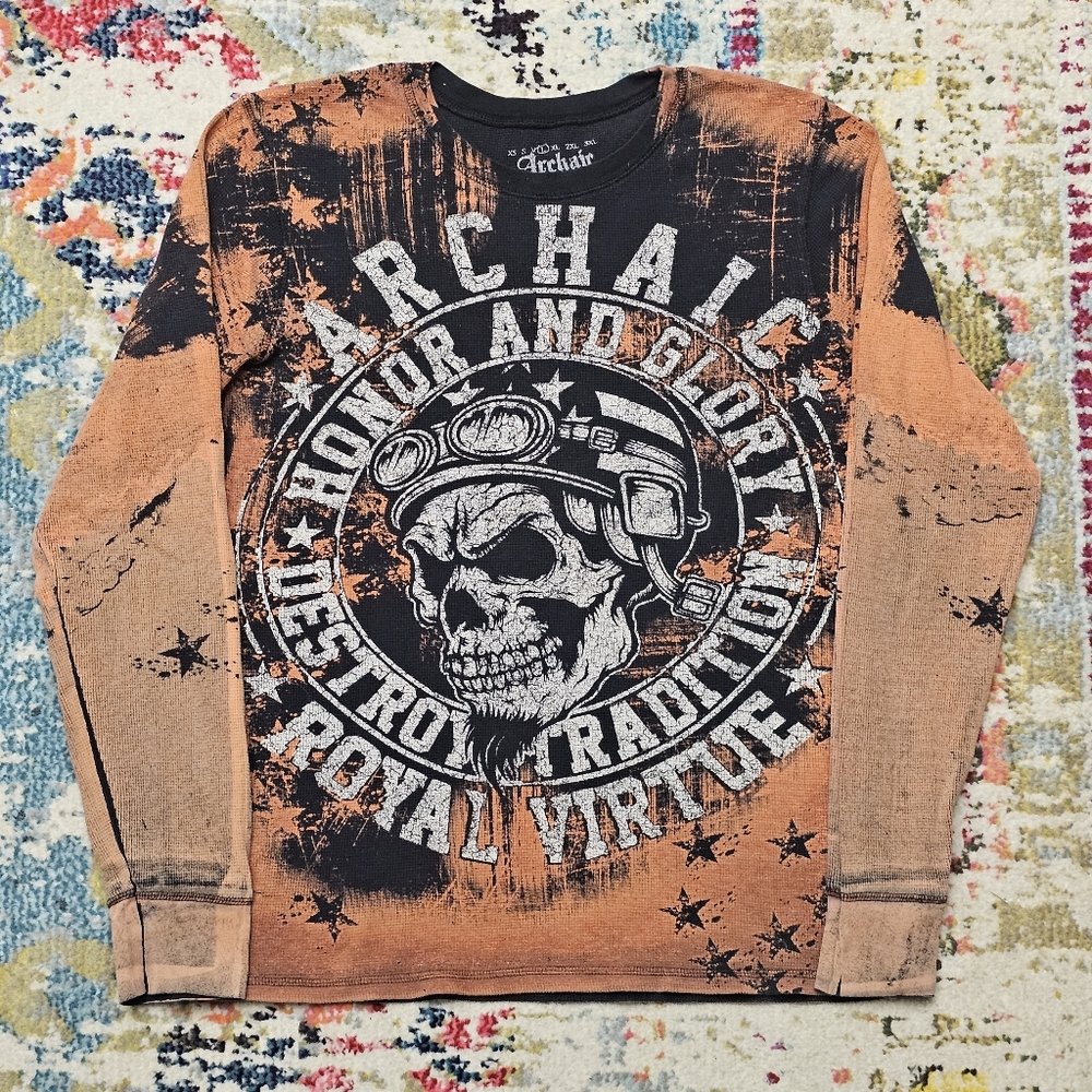 Archaic by Affliction Shirt Mens Large Long Sleeve Thermal Honor Glory USA Flag